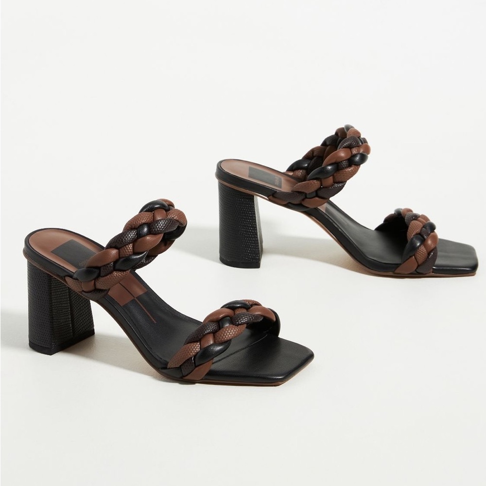 Dolce Vita • Paily Heels • Black Motif • Size 9 • Mules • Braided Black & Brown